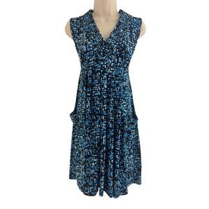 Calvin‎ Klein Blue Mosaic Print Sleeveless Empire Waist Dress w/Pockets Size 12